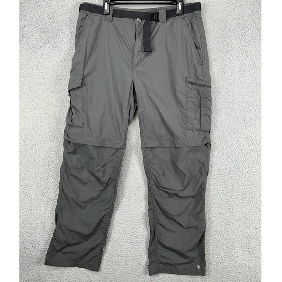 Columbia Omni-Shade Mens Convertible Cargo Hiking Pants 36X30 Gray Belted Nylon